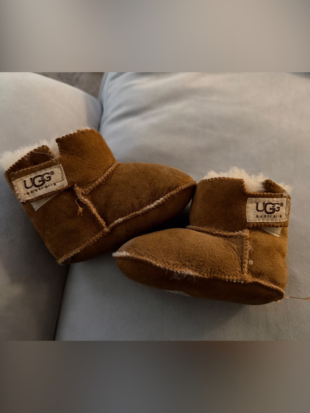 UGG Baby Chestnut Suede Booties with Shearling Lining